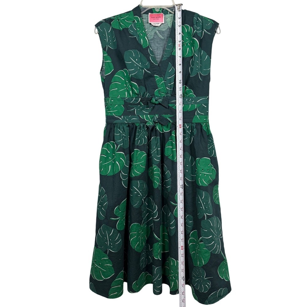 KATE SPADE Monstera Leaves Poplin Bow Dress, Size 4 - Picture 8 of 11